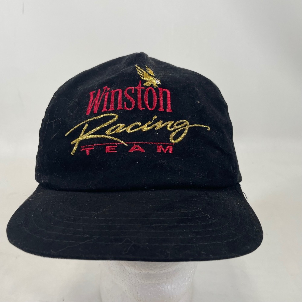 Vintage Winston Racing‎ Team Snapback Hat Black Rayon NASCAR Eagle Red Gold Logo